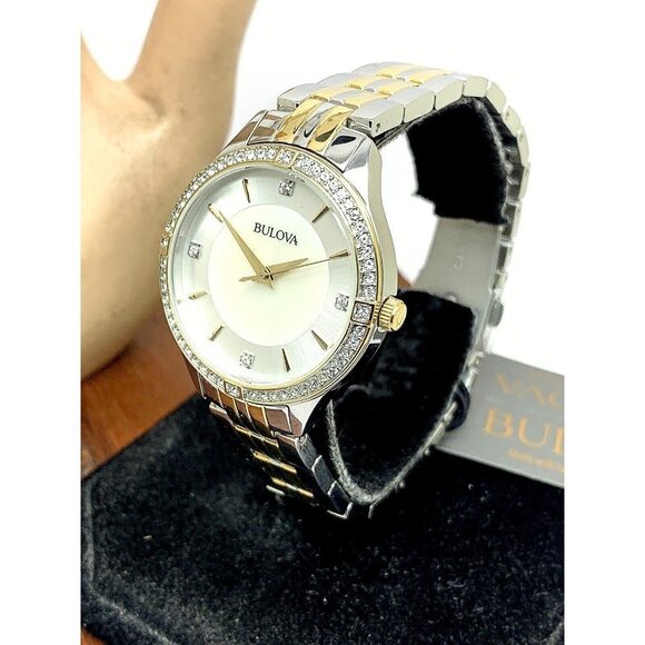 Bulova Women's Watch 98L273 Mother of Pearl Dial Crystal Accent Two Tone… - Picture 2 of 12